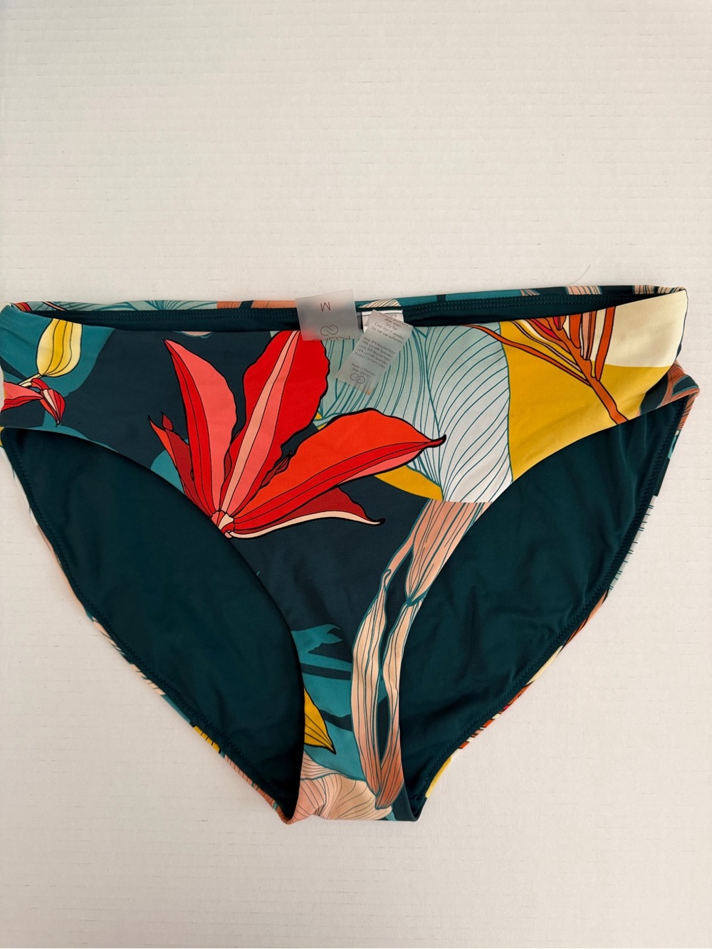 CALIA by Carrie Underwood Teal Bikini Bottom with Red and Yellow Floral Design